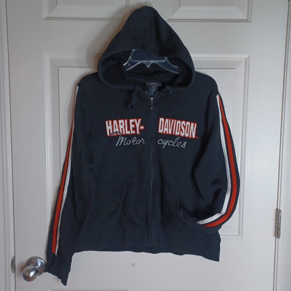 Harley Davidson Black Hoodie Crop Zip Up Women's XL
